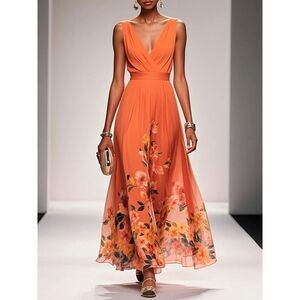 NEW Fehaute Maxi Dress Orange Floral Size 4 Elegant, Party, Event NWT